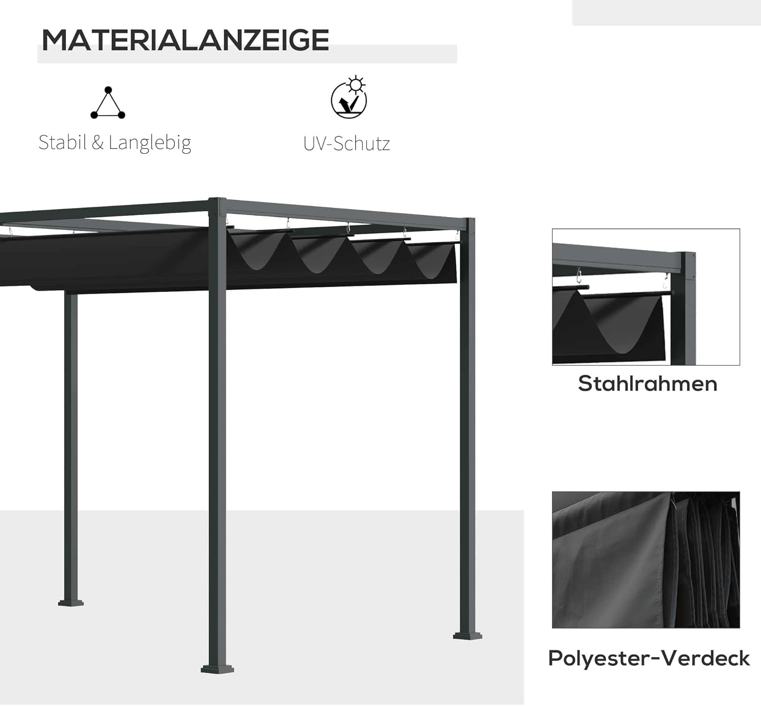 Outsunny Pergola ca. 3x2m Garten Pavillon Terrassendachung Metall Freistehender Gartenpavillon mit Verstellbares Dach, UV Schutz, Sonnenschutz für Terrasse und Garten, Schwarz+Grau