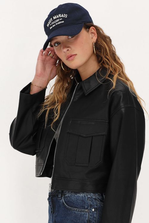 Zwart leather look jasje met zakken