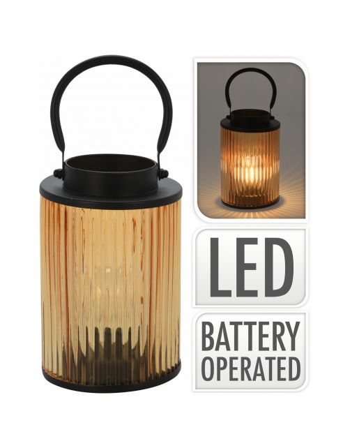 Homestyle Lantaarn Met Led - Verlichting - 13x13x18 cm Amber Zwart