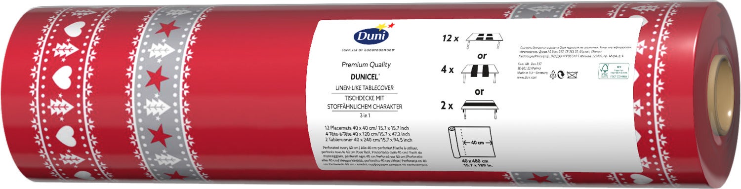 Duni 3-in-1 tafeldecoratie Sweden rood / grijs 480 x 40 cm