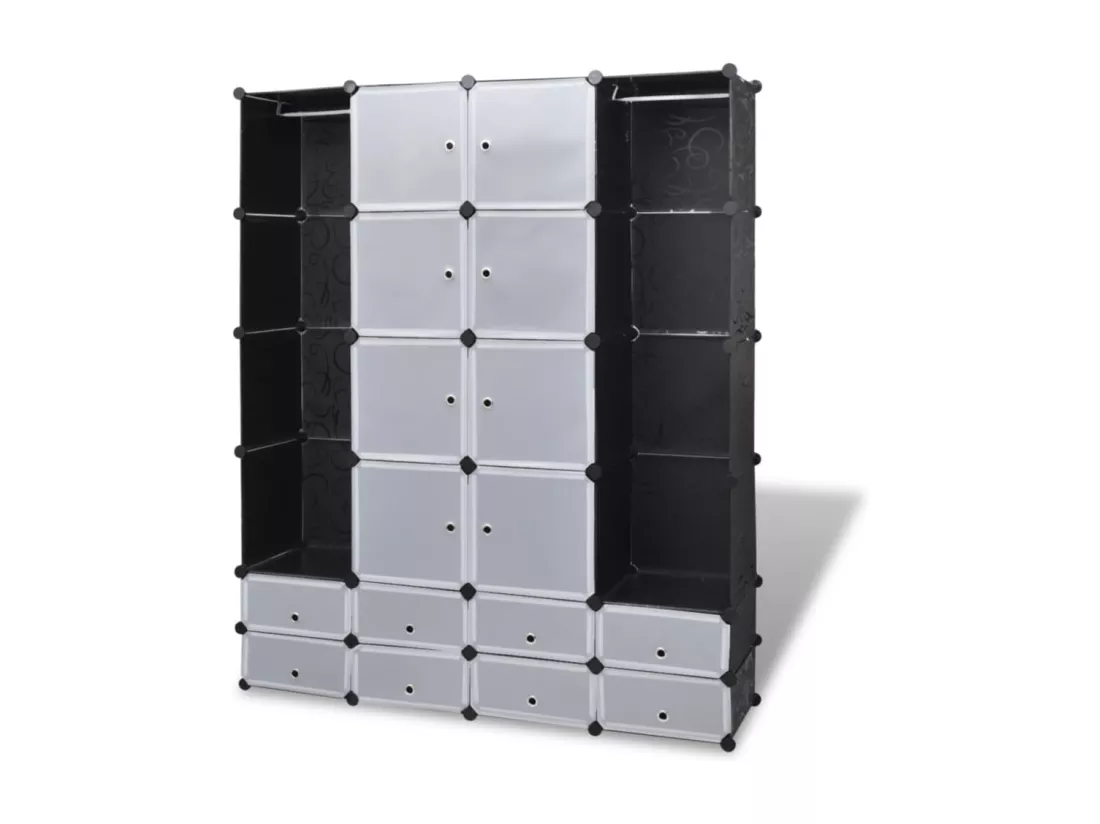 Armoire modulaire 18 compartiments Noir et blanc 37x146x180,5cm