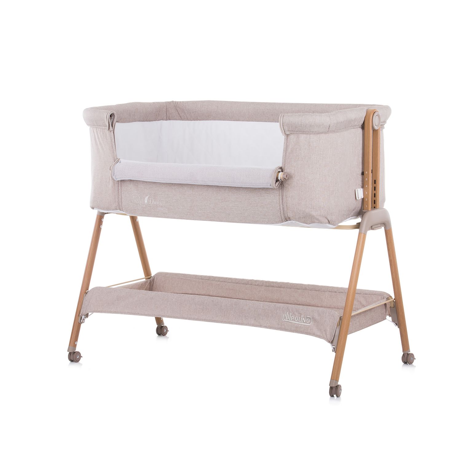 Chipolino Babybett Sweet Dreams mit Rollen, Beistellbett, Matratze, Anti-Reflux beige