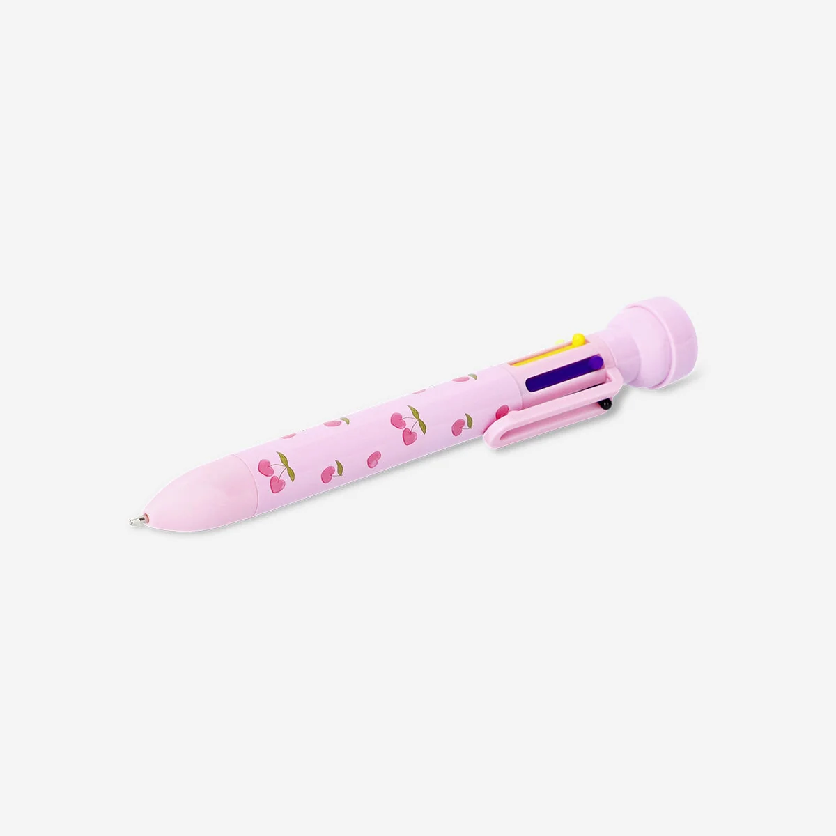 Pink kuglepen med flerfarvet blæk