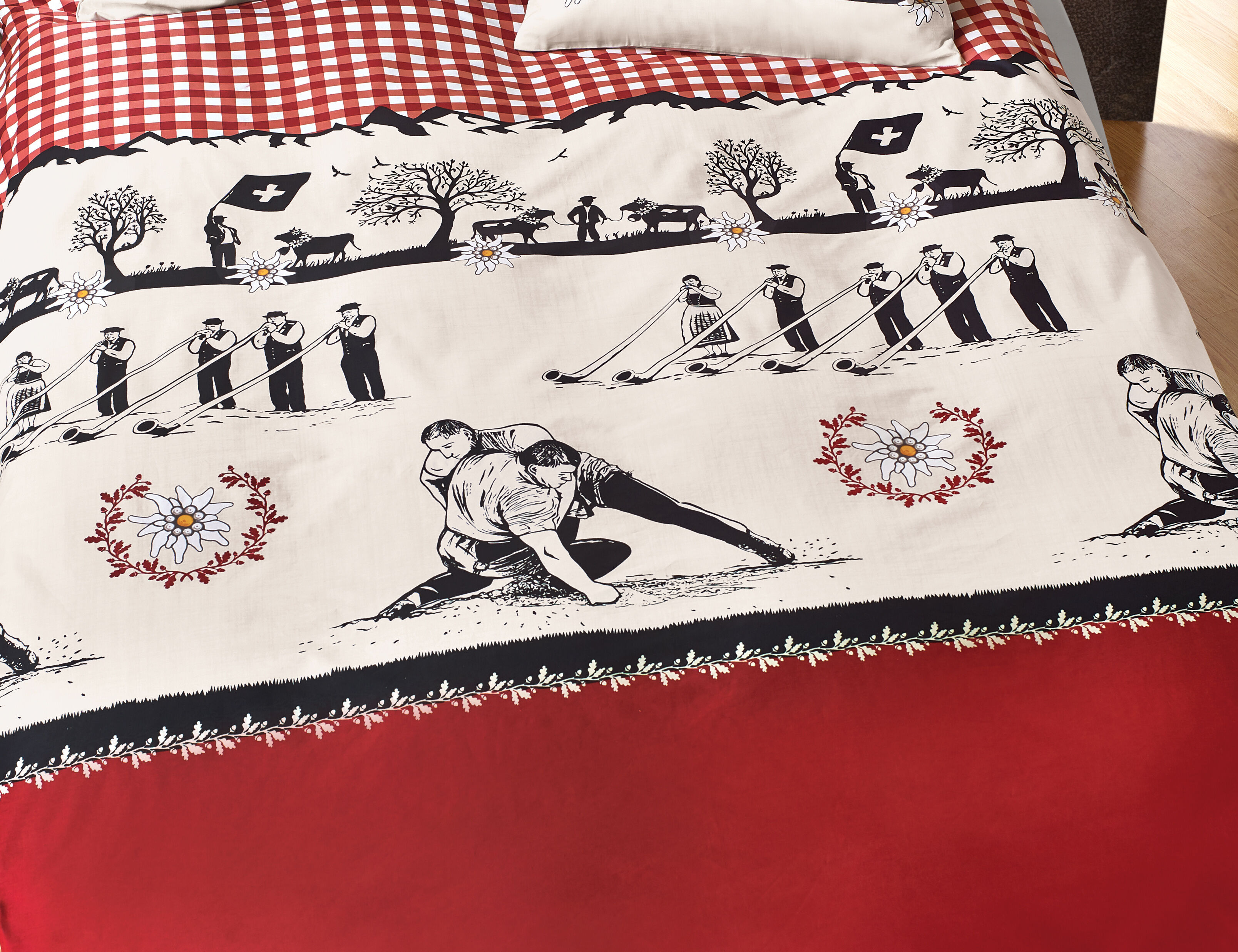 Bettwäsche Schwingfest rot-schwarz-beige