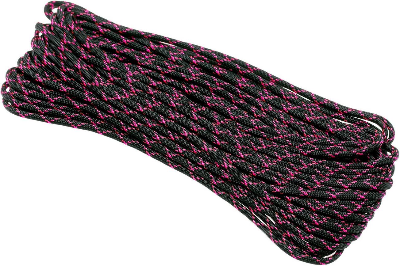 Knivesandtools 550 paracord type III, kleur: black & neon pink X - 50 ft (15,24 meter)