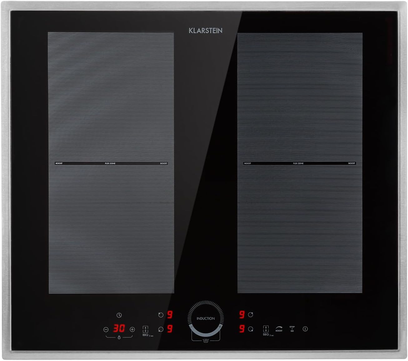 Klarstein Kochfeld, Glaskeramik, 4 Platten, Einbaukochfeld mit Touch-Display, Digitalanzeige und Timer-Funktion, Schnelles Aufheizen, 7000 Watt