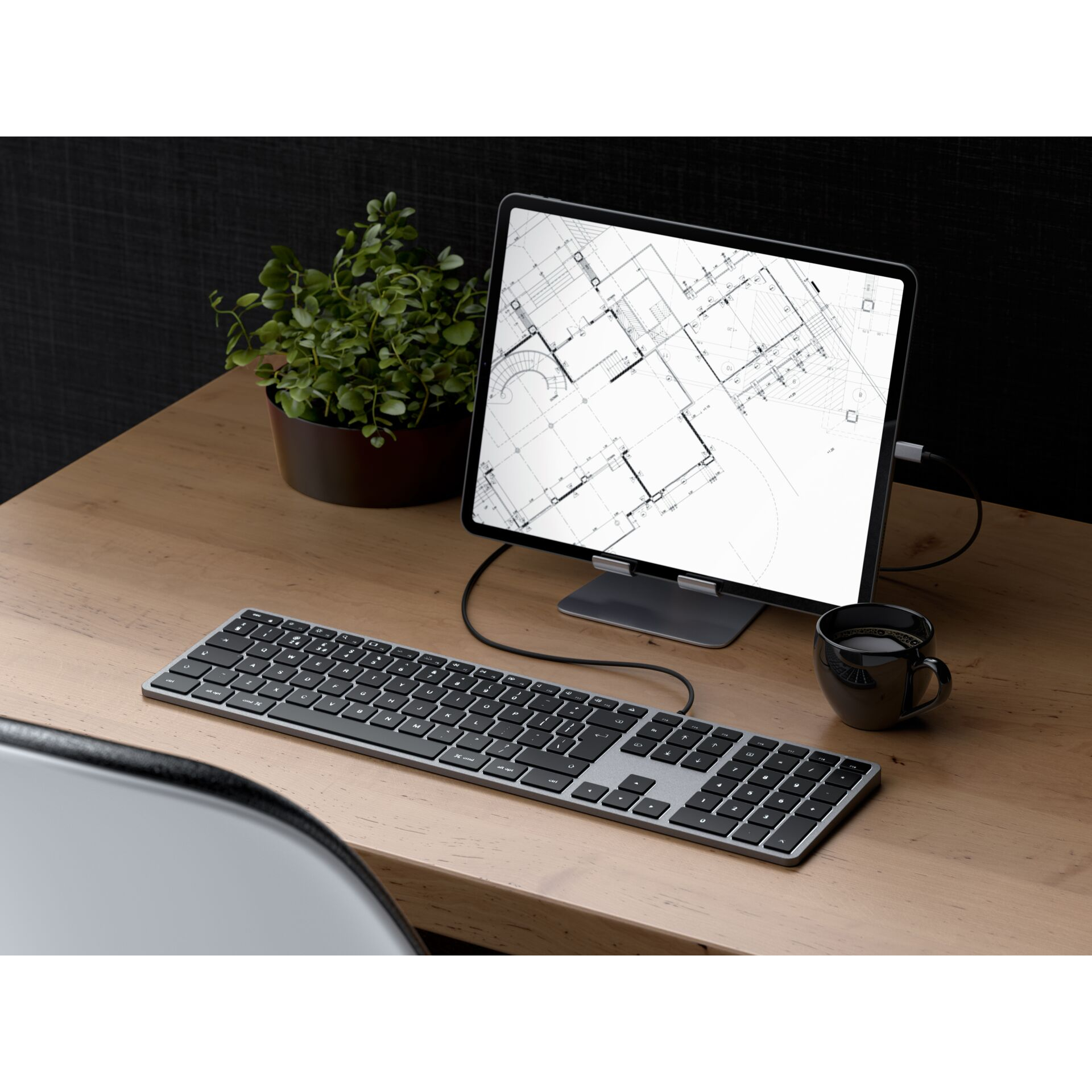Slim W3 USB C Aluminium Tastatur Keyboard Schweizer Layout   Nummernblock (ST-UCSW3M-CH) - Space Grau