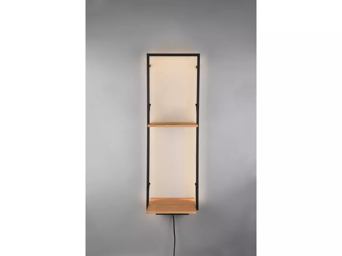 Leonie - Étagère murale avec bande LED - Naturel/Noir - 94x32cm