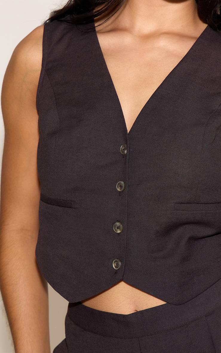 Chocolat Gilet Sans Manches Coupe Boxy Effet Lin