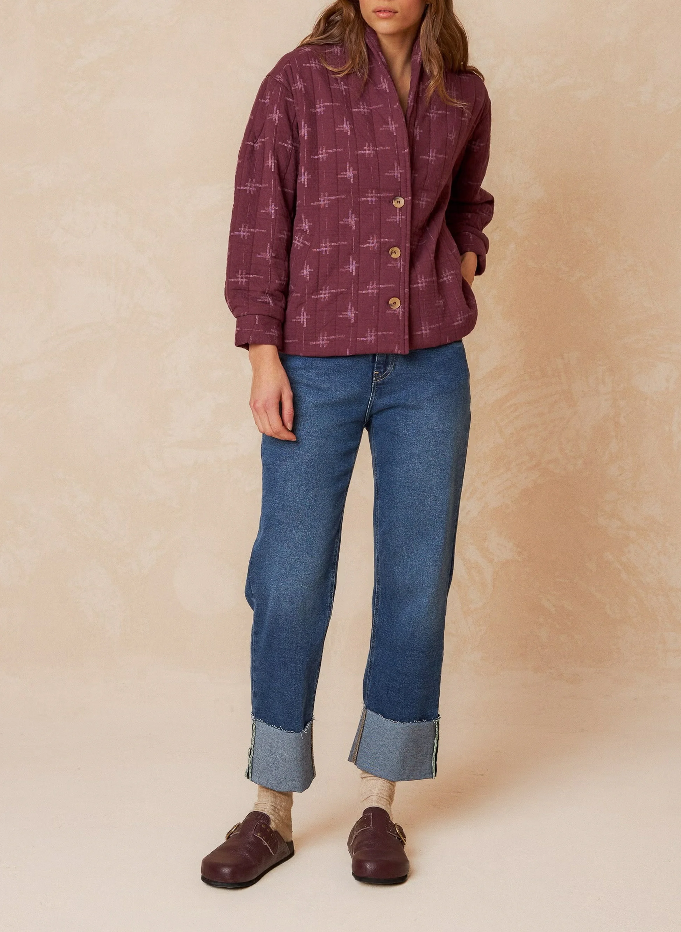 Veste col kimono en coton bio | Violet
