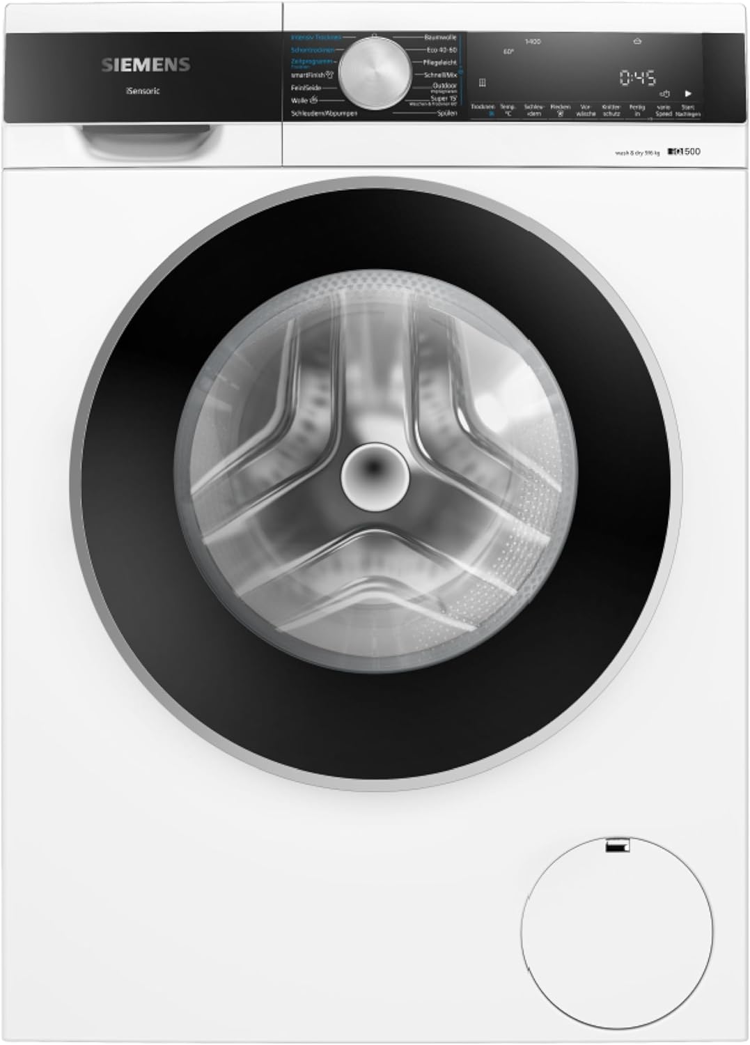 Siemens WN44G242 iQ500 Waschtrockner, 9 & 6 kg, waterPerfect Plus, Antiflecken-System, smartFinish, speedPack L, autoDry-Technologie, Outdoor-Programm, iQdrive, Wash & Dry 60, aquaStop