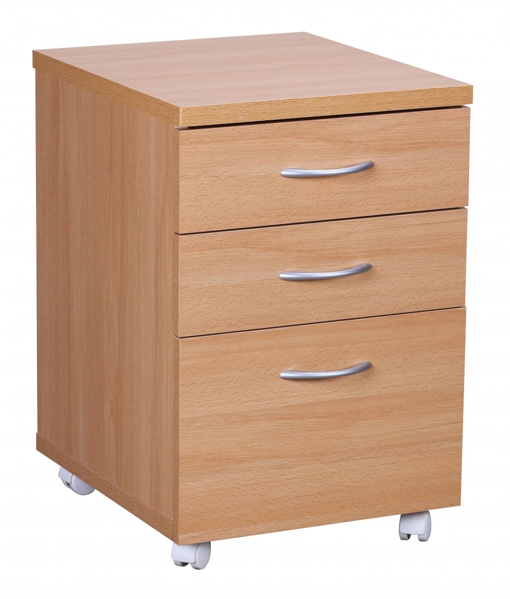 KADIMA DESIGN Moderner Büro Rollcontainer in Buche, 60 cm, mit 3 Schubladen, elegante Aluminiumgriffe, praktische Rollen für leichte Beweglichkeit