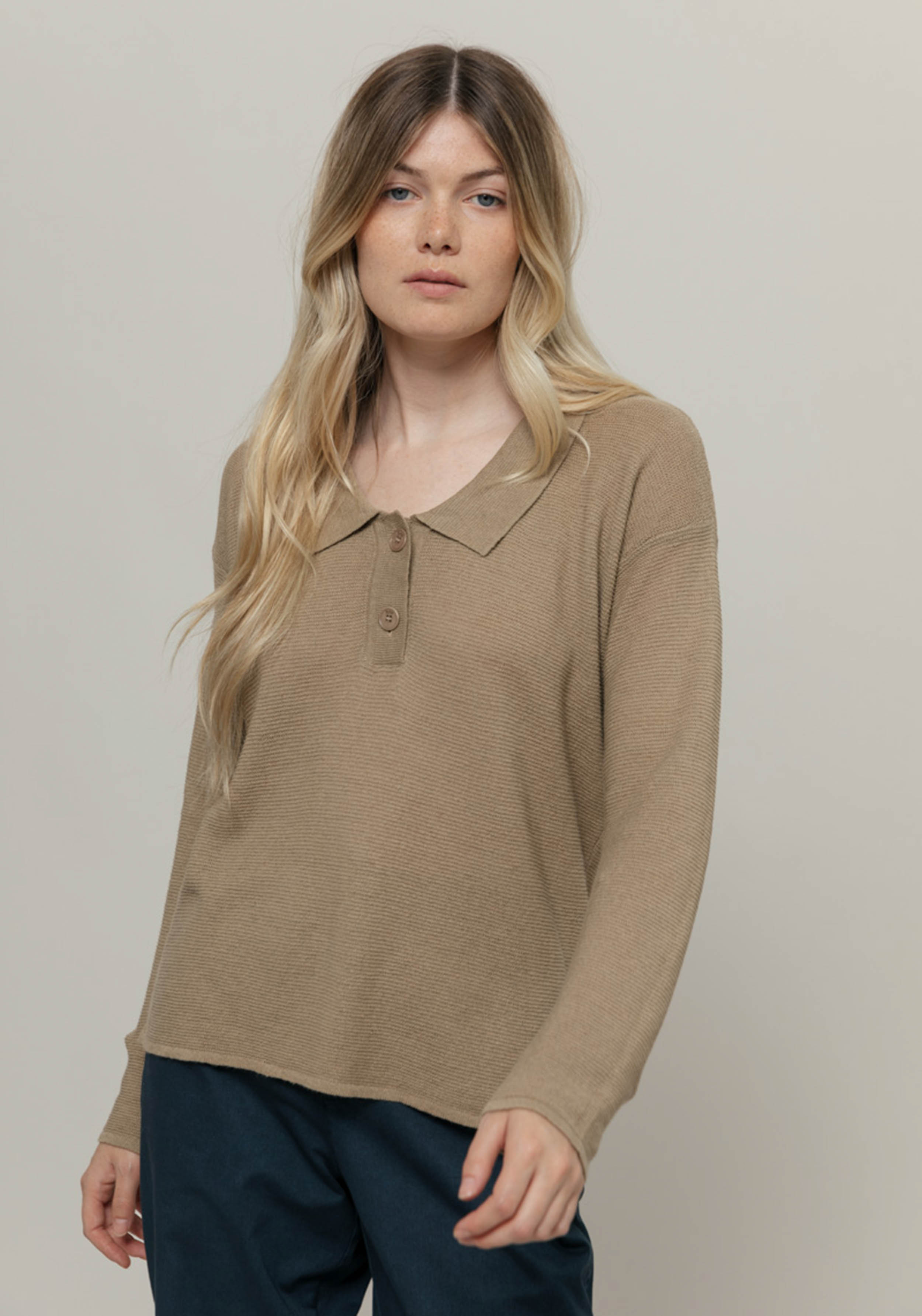 Rifo Leinen-Poloshirt Nina Beige Sabbia