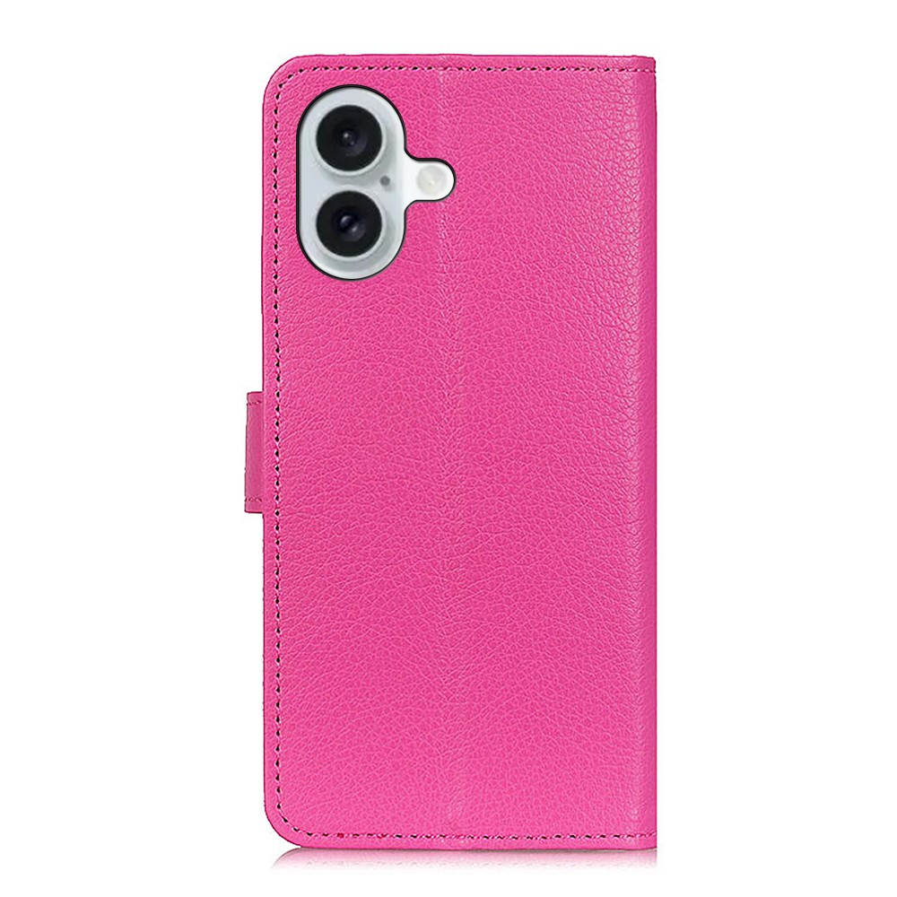 iPhone 16 Leder Tasche Flip Cover Litchi Look - Pink