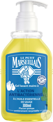 Le Petit Marseillais Gel Lavant Mains À L'Action Antibactérienne Sauge Mandarin Flacon-Pompe 300ml