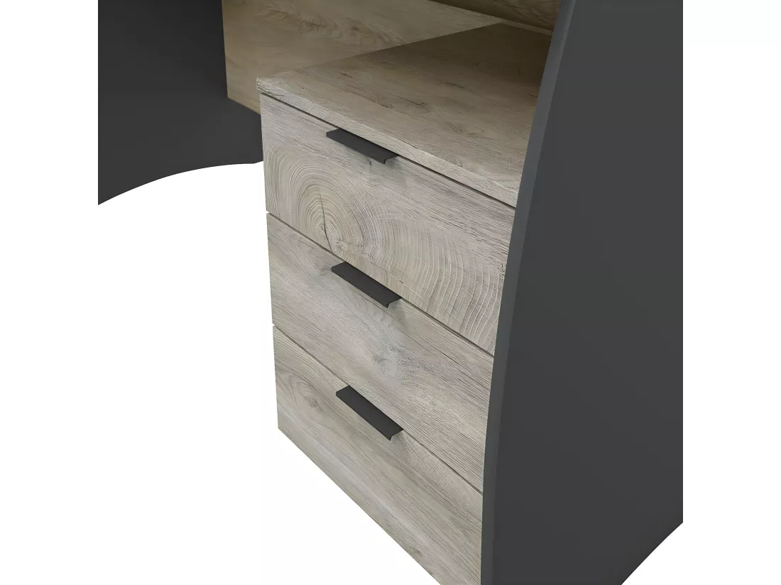 Bureau avec caisson de 3 tiroirs coloris chêne nœuds alaska / gris anthracite - Hauteur 74 x Largeur 136 x Profondeur 67 cm
