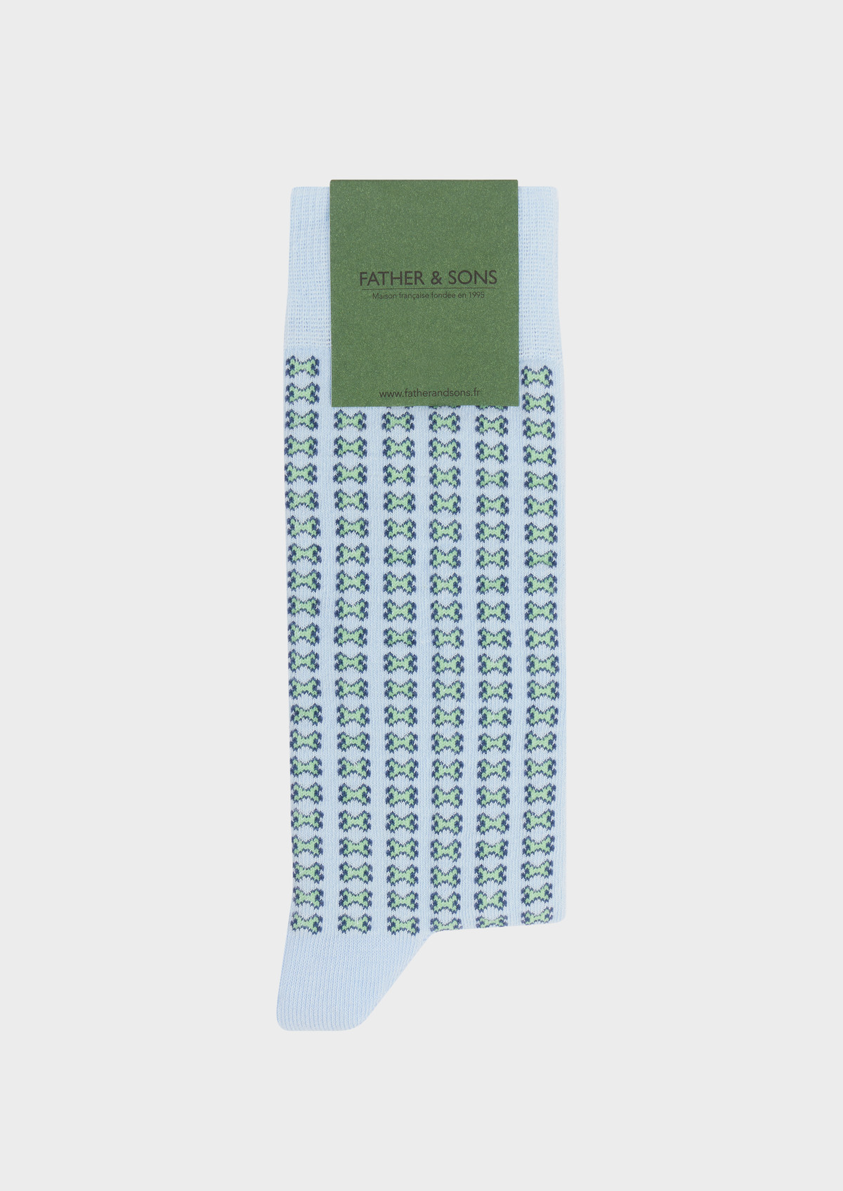 Chaussettes en coton bio mélangé bleu ciel à motif fantaisie bleu et vert