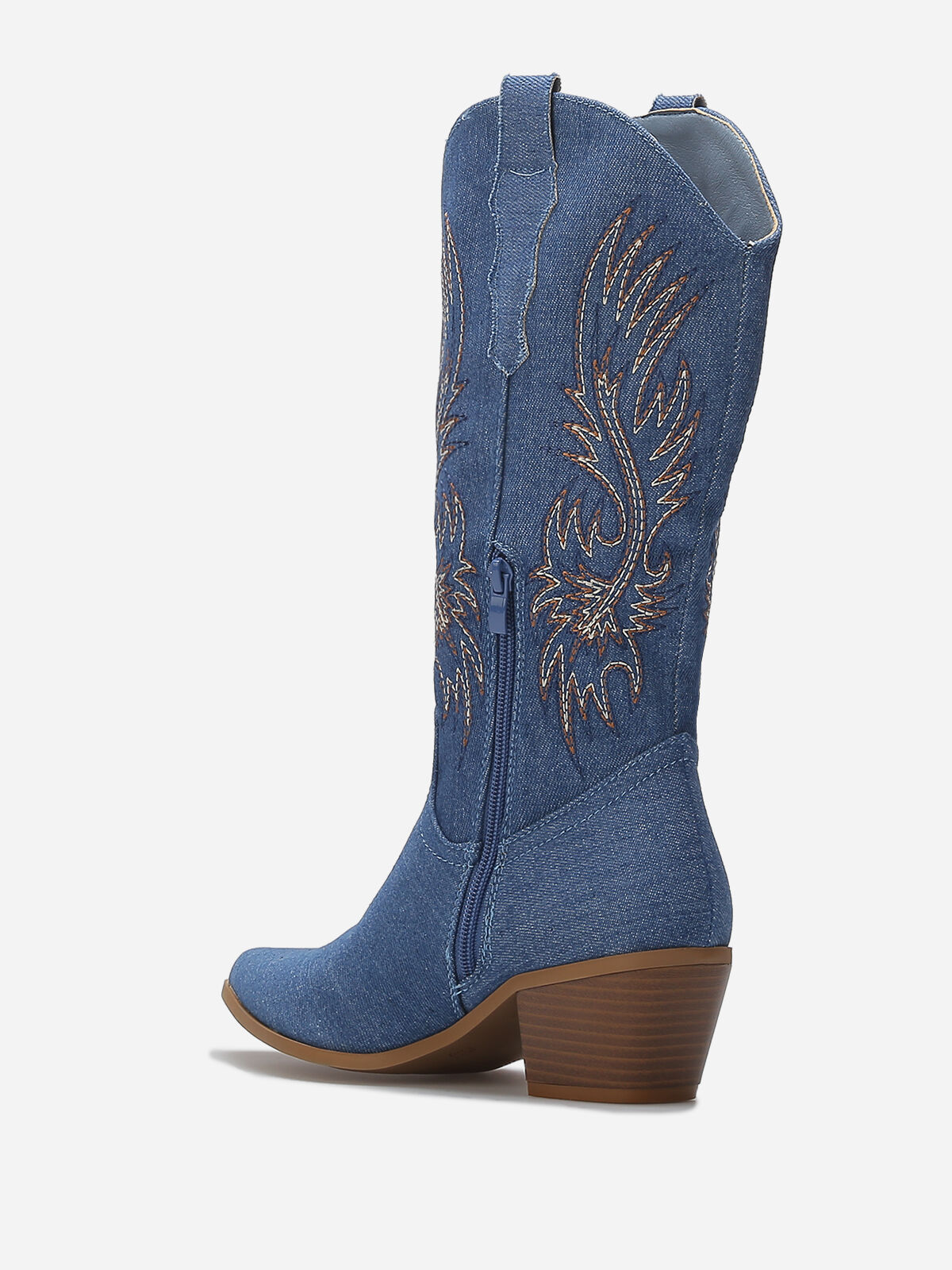 Santiags en denim à motifs brodés- Bleu
