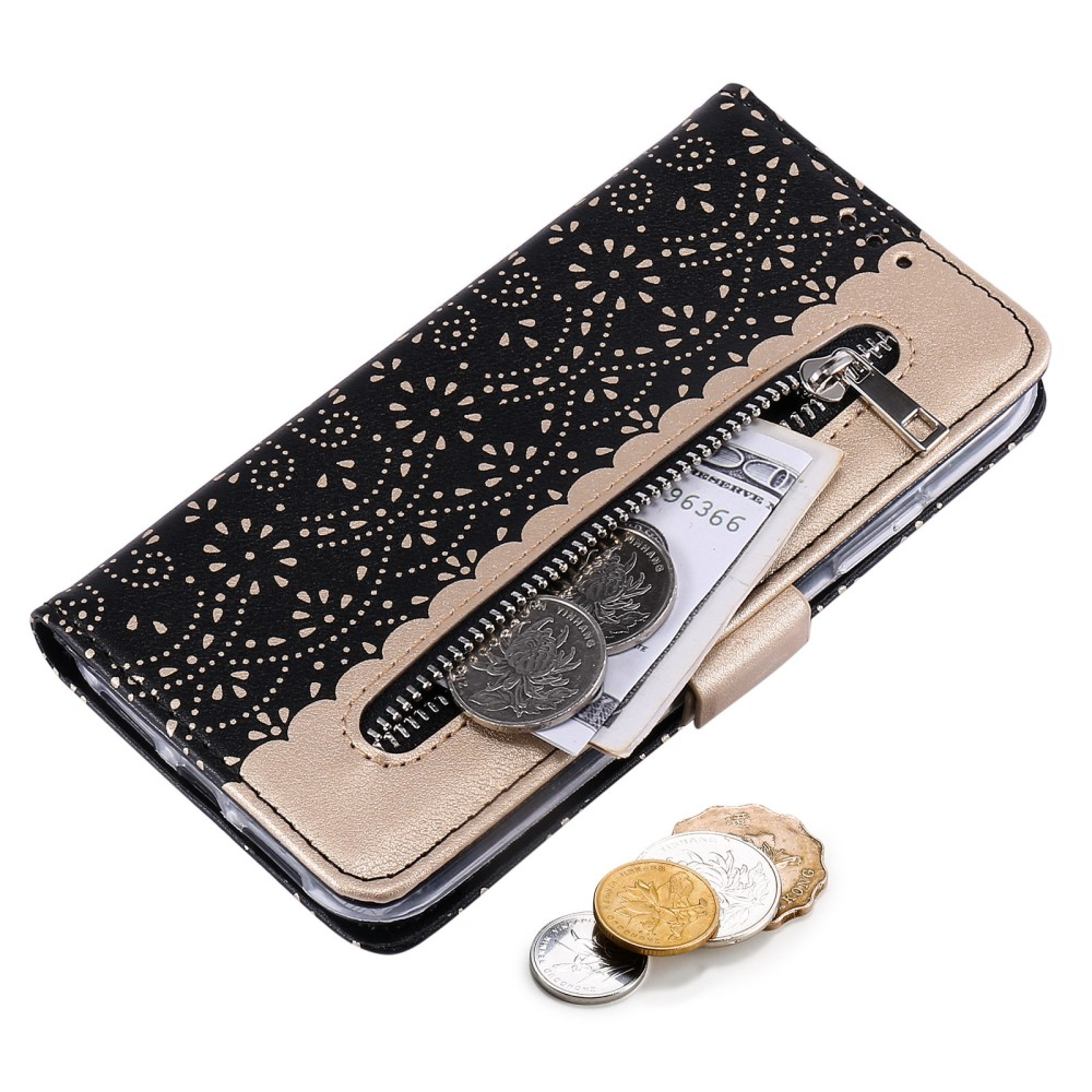 Samsung Galaxy S23 5G Leder Tasche Flip Cover mit Reissverschluss - Schwarz / Gold