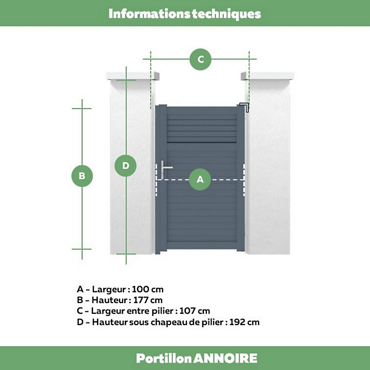 Portillon Jardimat battant aluminium Annoire gris anthracite - 100 x h.177 cm