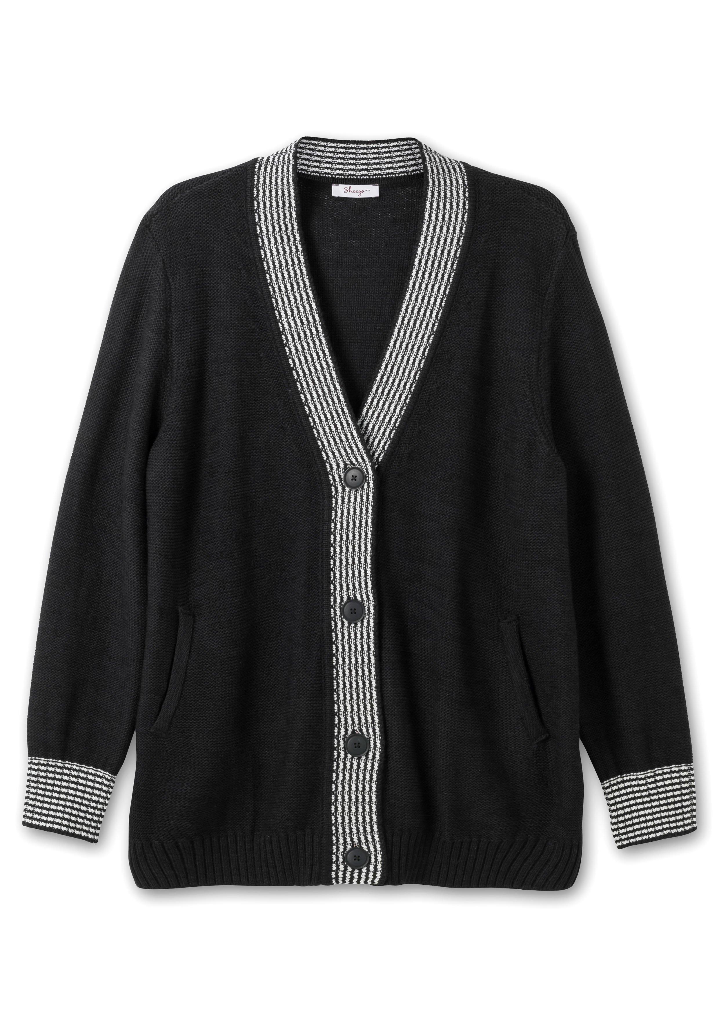 Strickjacke mit Kontrastdetails im Hahnentrittmuster