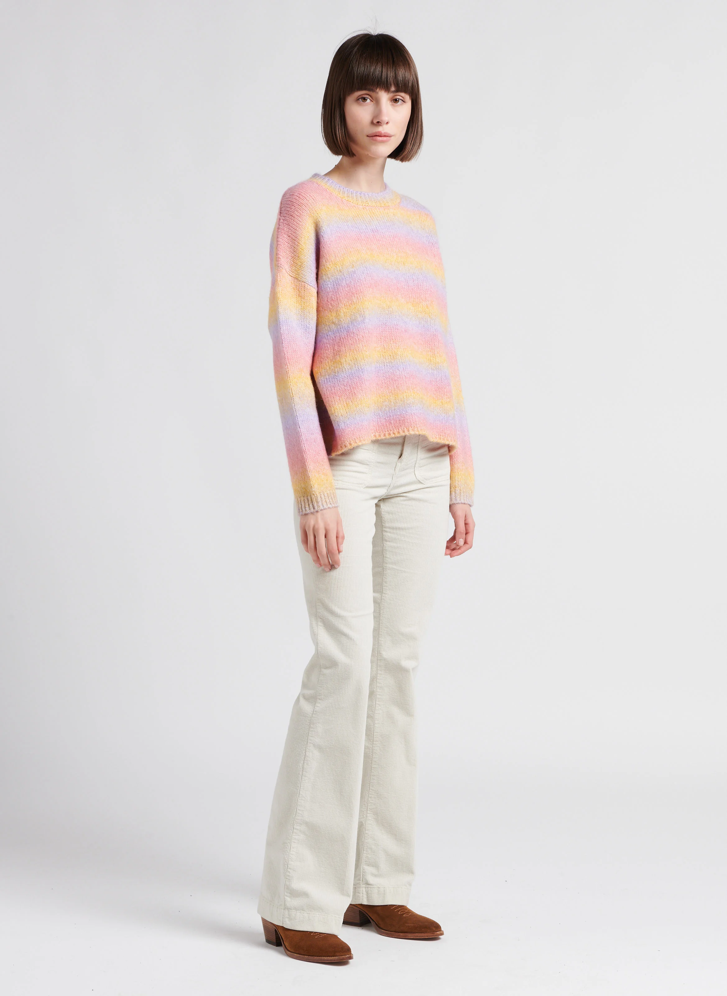 Pantalon patte d'eph en coton mélangé | Blanc