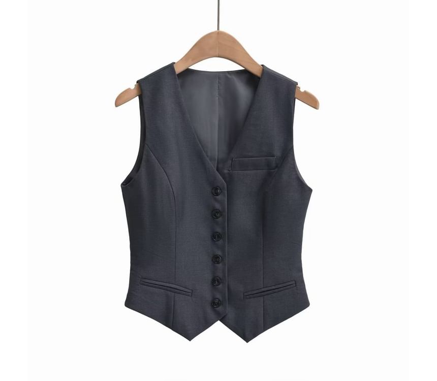 JOWI - V-hals effen knoopvest