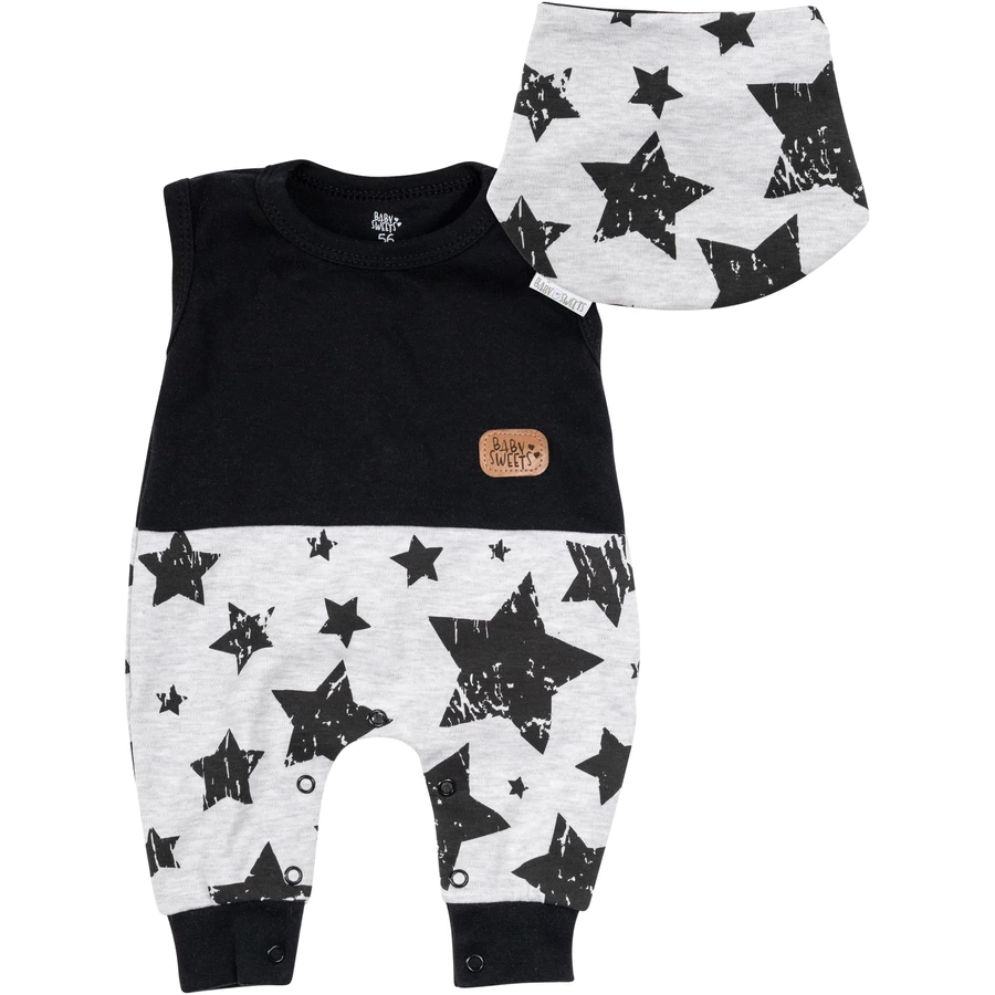 Baby Sweets 2tlg Set Strampler + Halstuch Lieblingsstücke Sterne schwarz grau