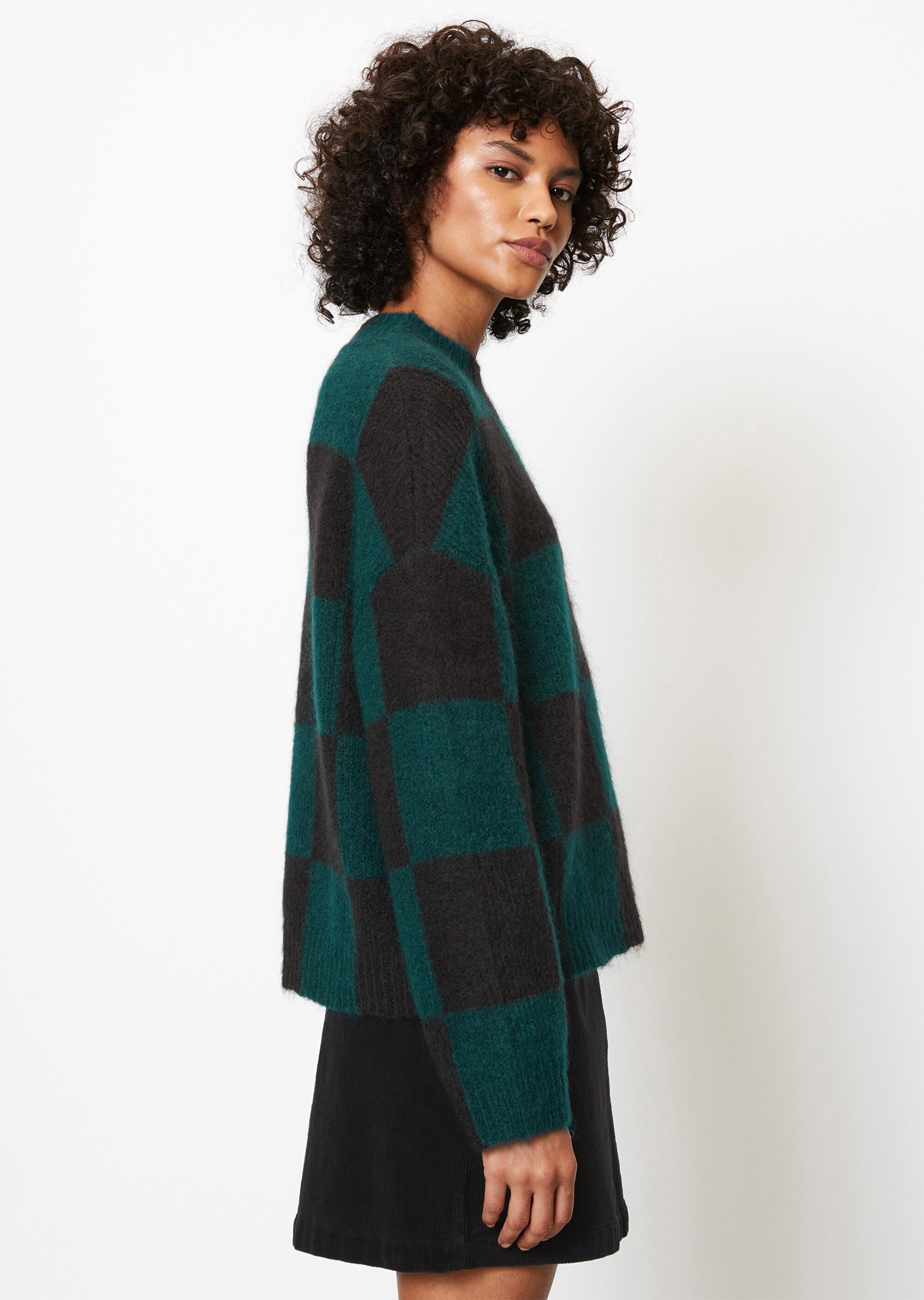 Softer Schachbrett-Pullover oversize aus Schurwolle-Mohairwolle-Mix