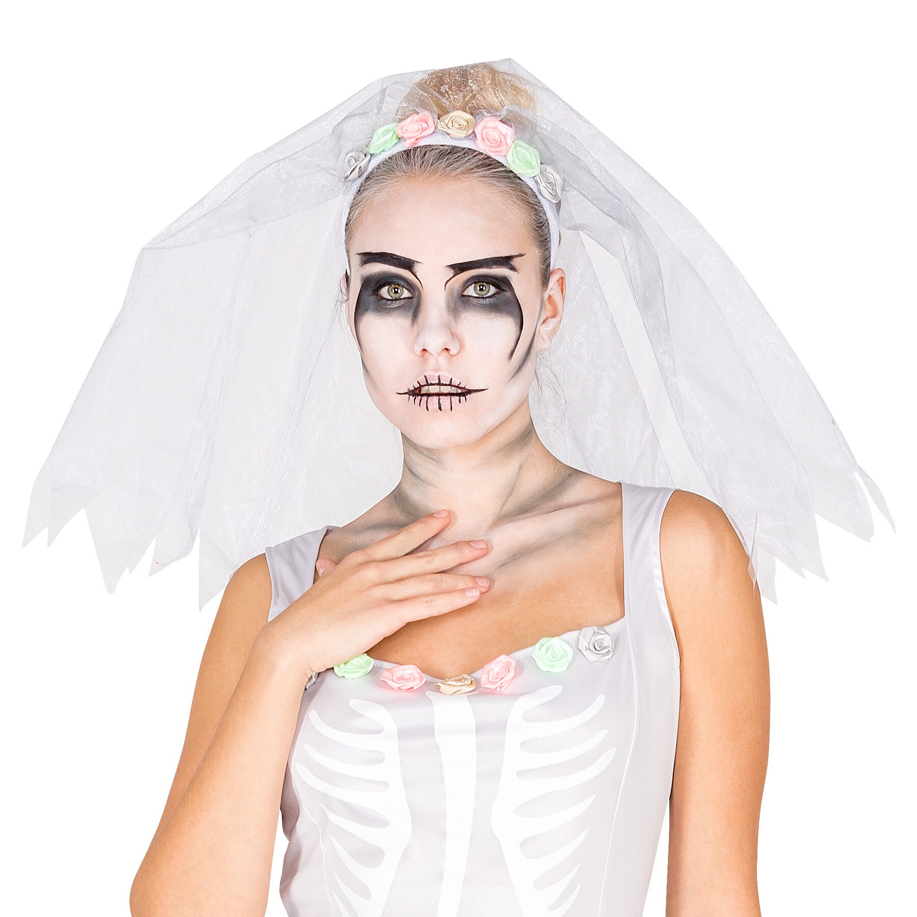 tectake® Frauenkostüm Brautkleid Skelett