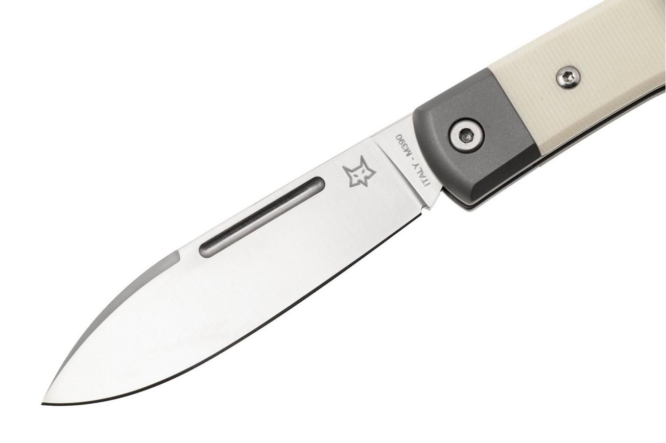 Fox Gunstock FX-558 BO, Satin M390, Titanium White Micarta, zakmes