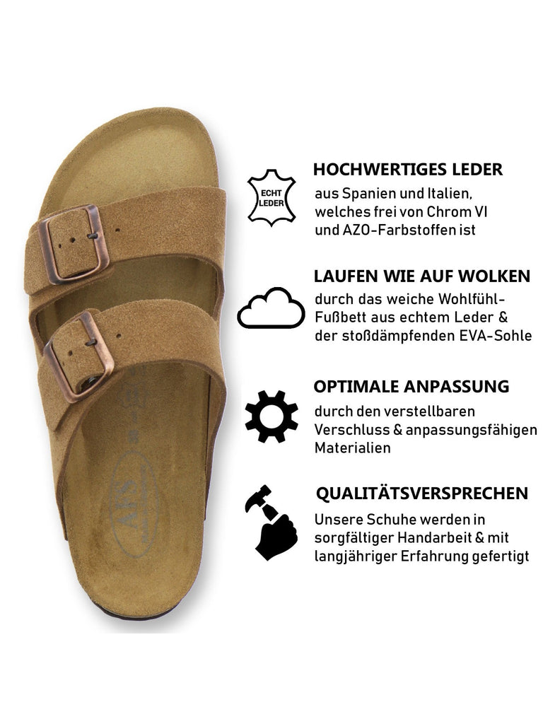 Pantoletten Damen Zweischnaller cognac Velour