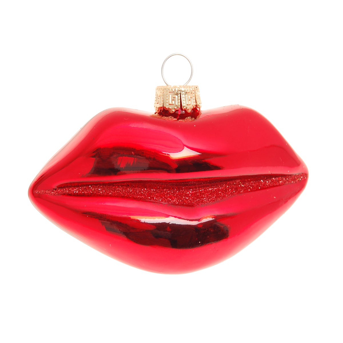 Glazen ornament, grote rode lippen, glanzend rood, 9 cm, 1 stuk, kerstboombal, kerstboomversiering, kerstboomhanger