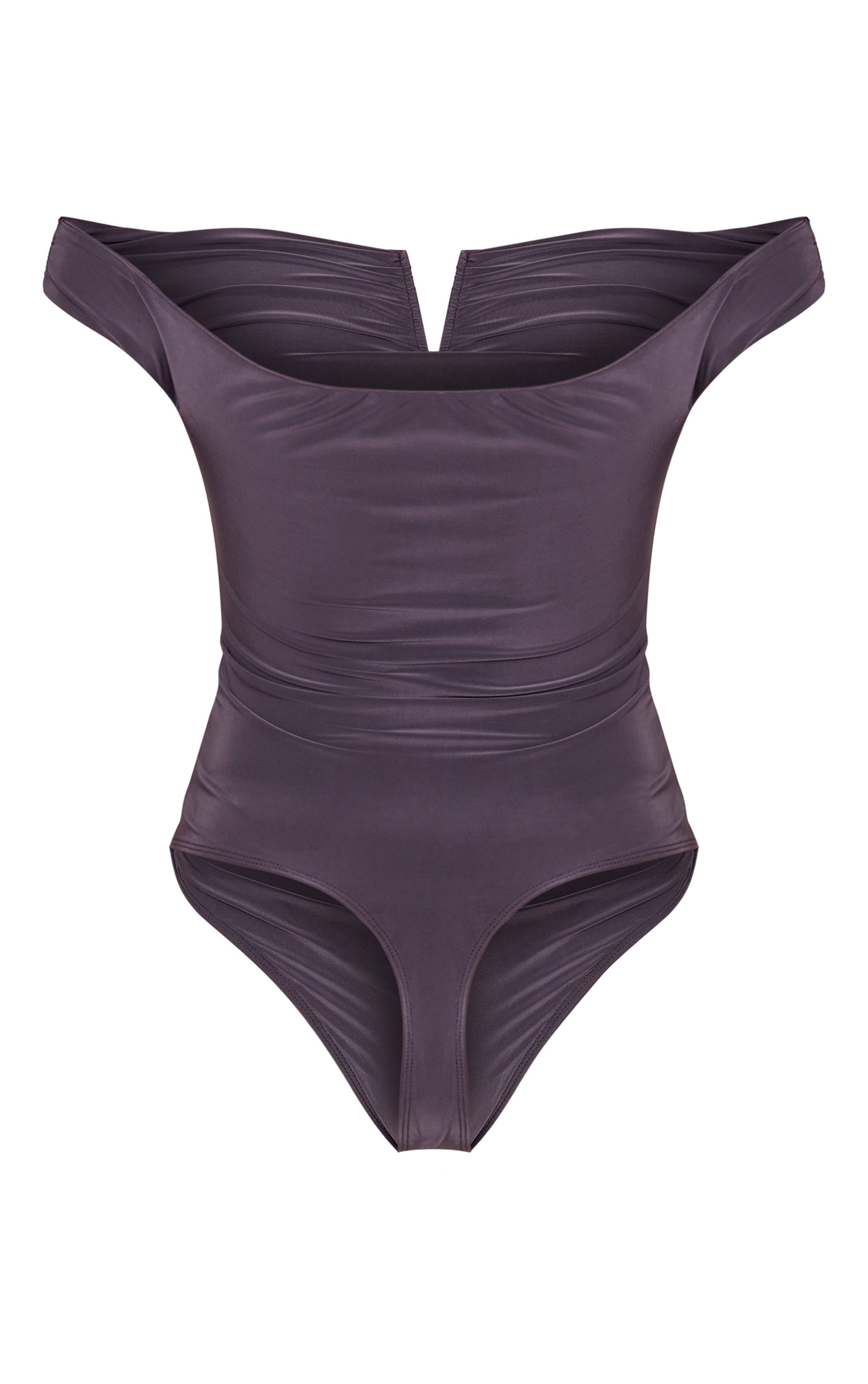 Charbon Body À Détail Froncé Extrême En Tissu Slinky Double Couche