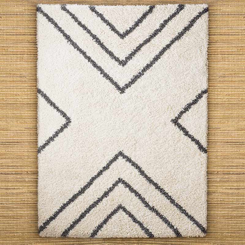 Tapis shaggy 'Geo' crème et anthracite
