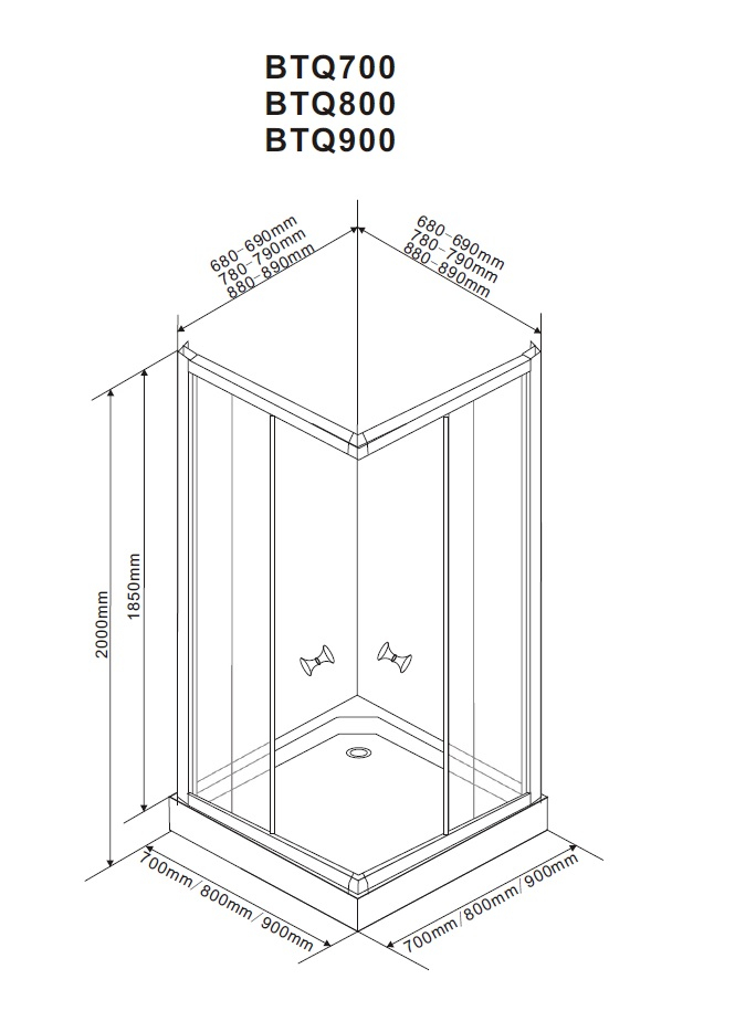 Aqualine Alain vierkante douchecabine 80x80cm mat glas