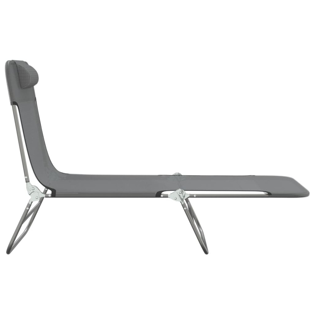 Chaises longues pliables 2 pcs gris textilène et acier