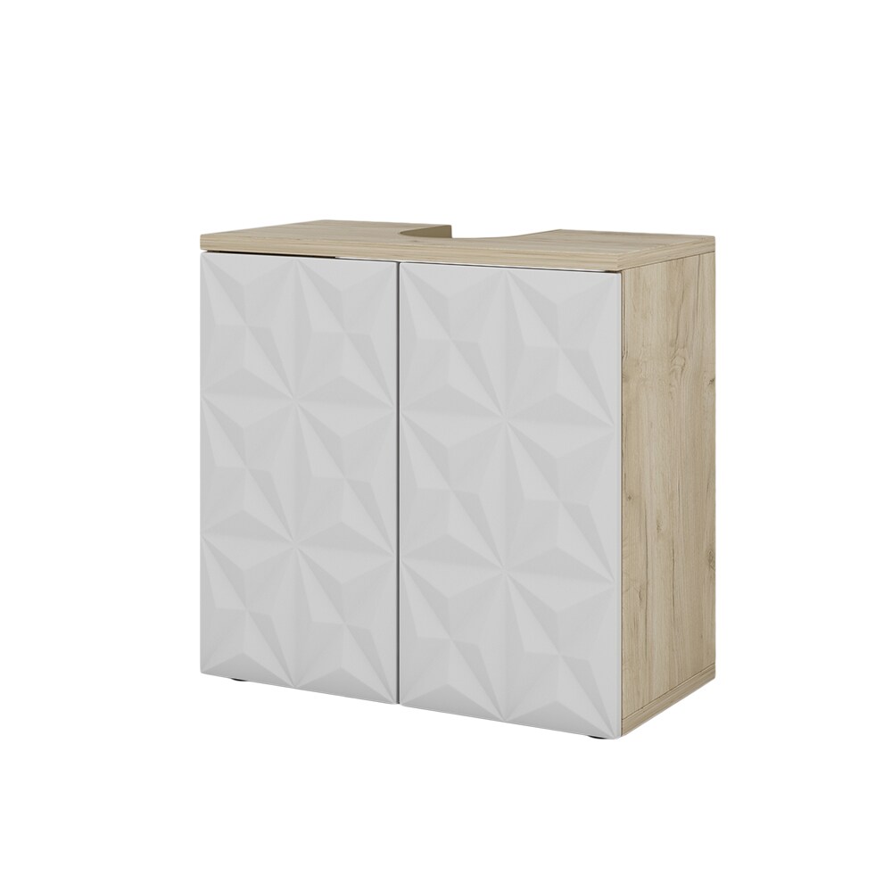 Vicco Waschtischunterschrank Waschbeckenunterschrank Edge Eiche Weiß modern 60x57 cm Badezimmer Schrank Badschrank Badkommode Badmöbel 2 Türen