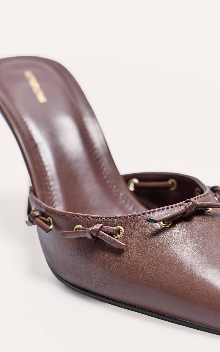 Chocolat Mules À Talons Aiguilles Mi-hauts En SYNTHÉTIQUE Avec Nœud Et Bout Pointu