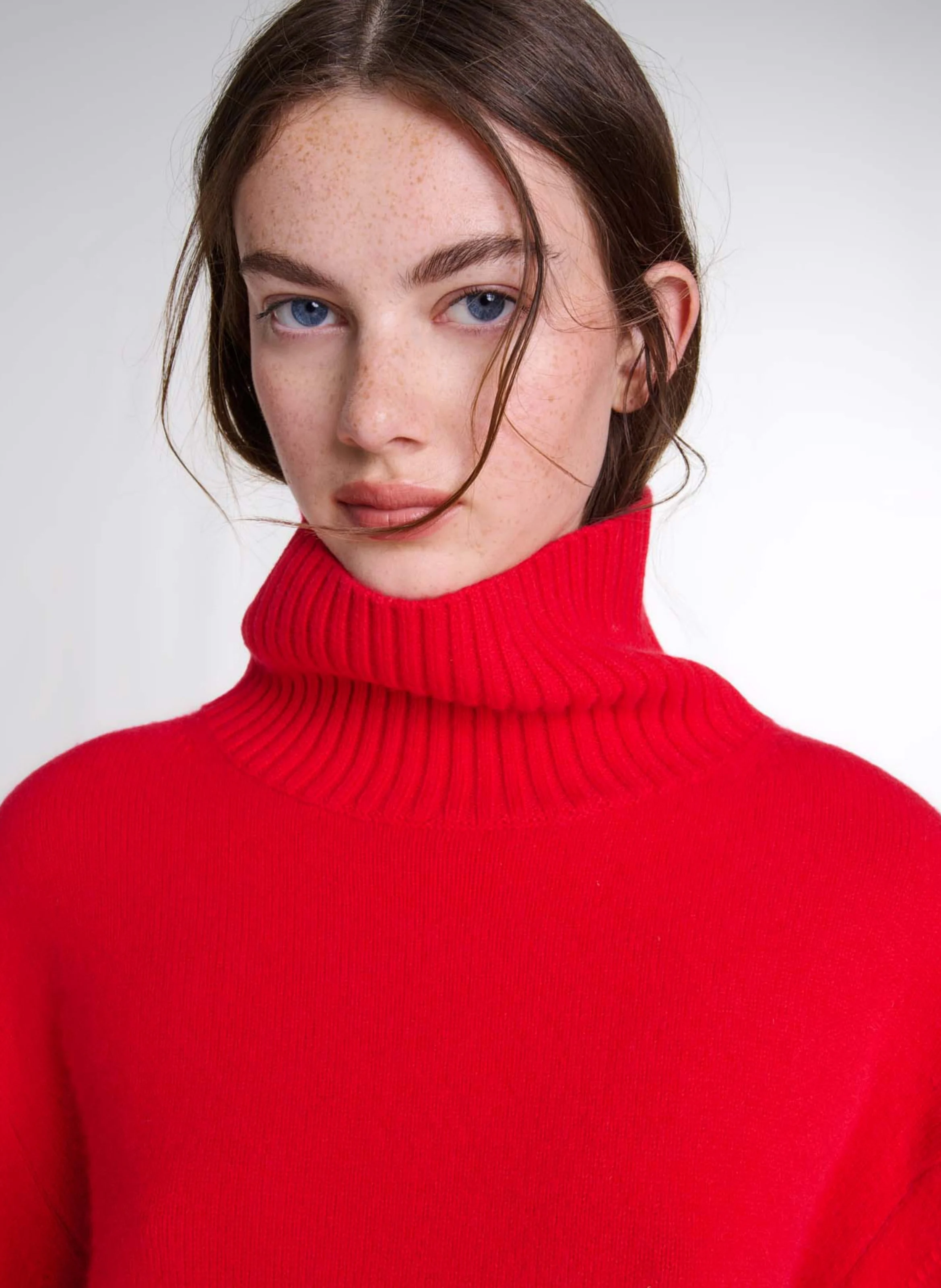 Pull ample col montant en cachemire mélangé | Rouge