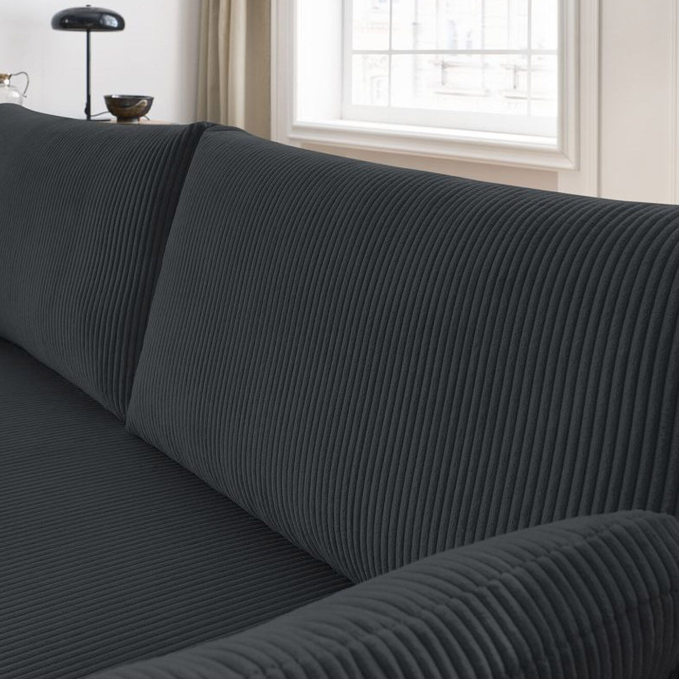 Bobochic Canapé convertible coffre marcel velours côtelé gris foncé  - 211x100x86 cm