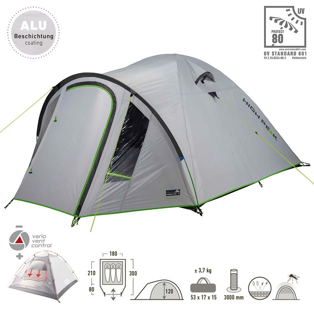 HIGH PEAK Kuppelzelt Nevada 2 3 4 5 Personen Iglu Zelt Camping Trekking Vorraum Modell: Nevada 3