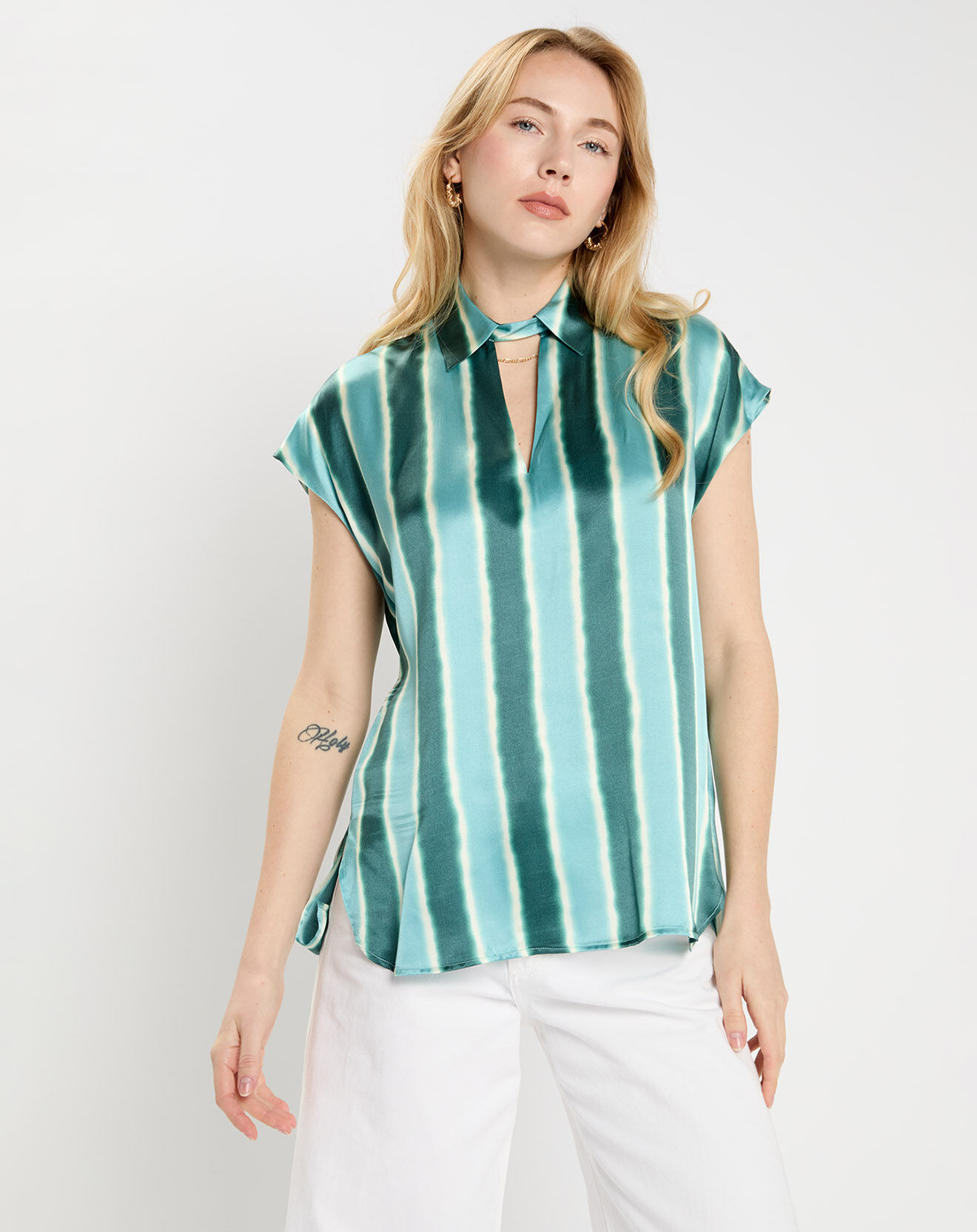 Lauren Vidal Top en Soie mélangée Milo aqua