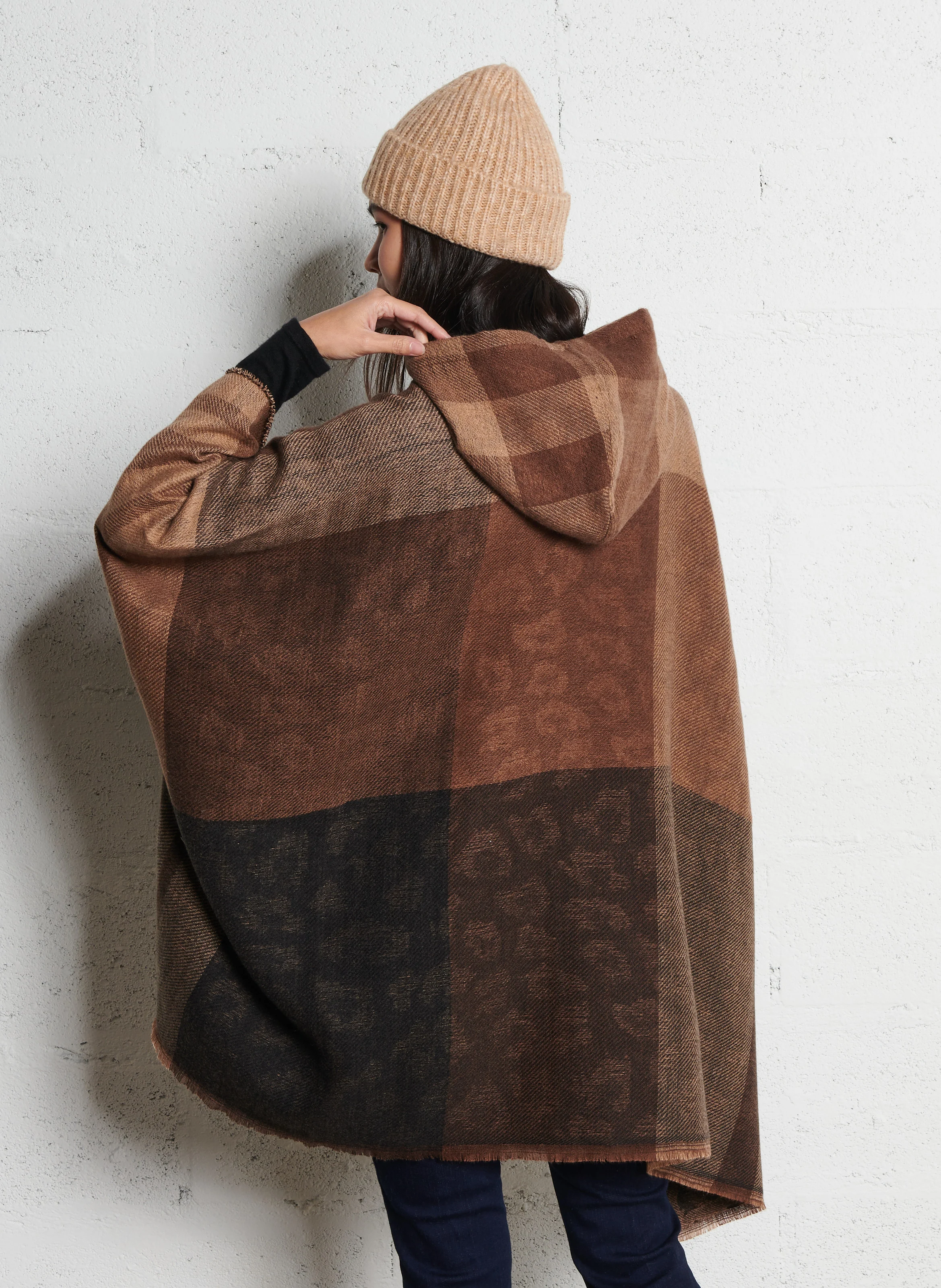 Poncho imprimé | Marron