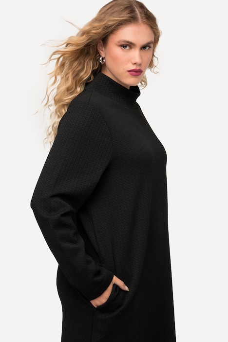 Sweatkleid, Struktur, Taschen, Stehkragen, Langarm