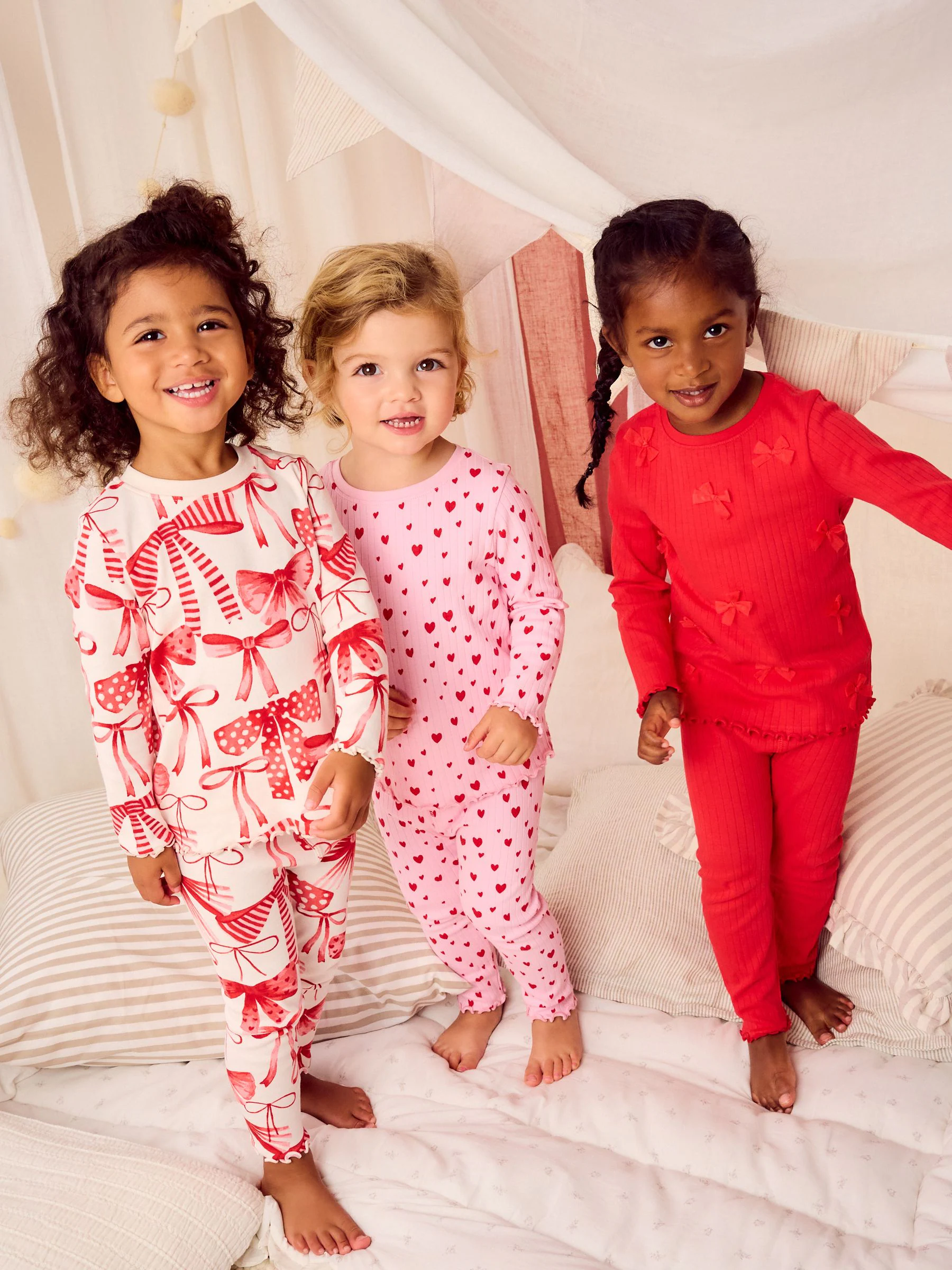 Rode strik/Hart - Verpakking van 3 knusse pyjama's (9 mnd-16 jr)