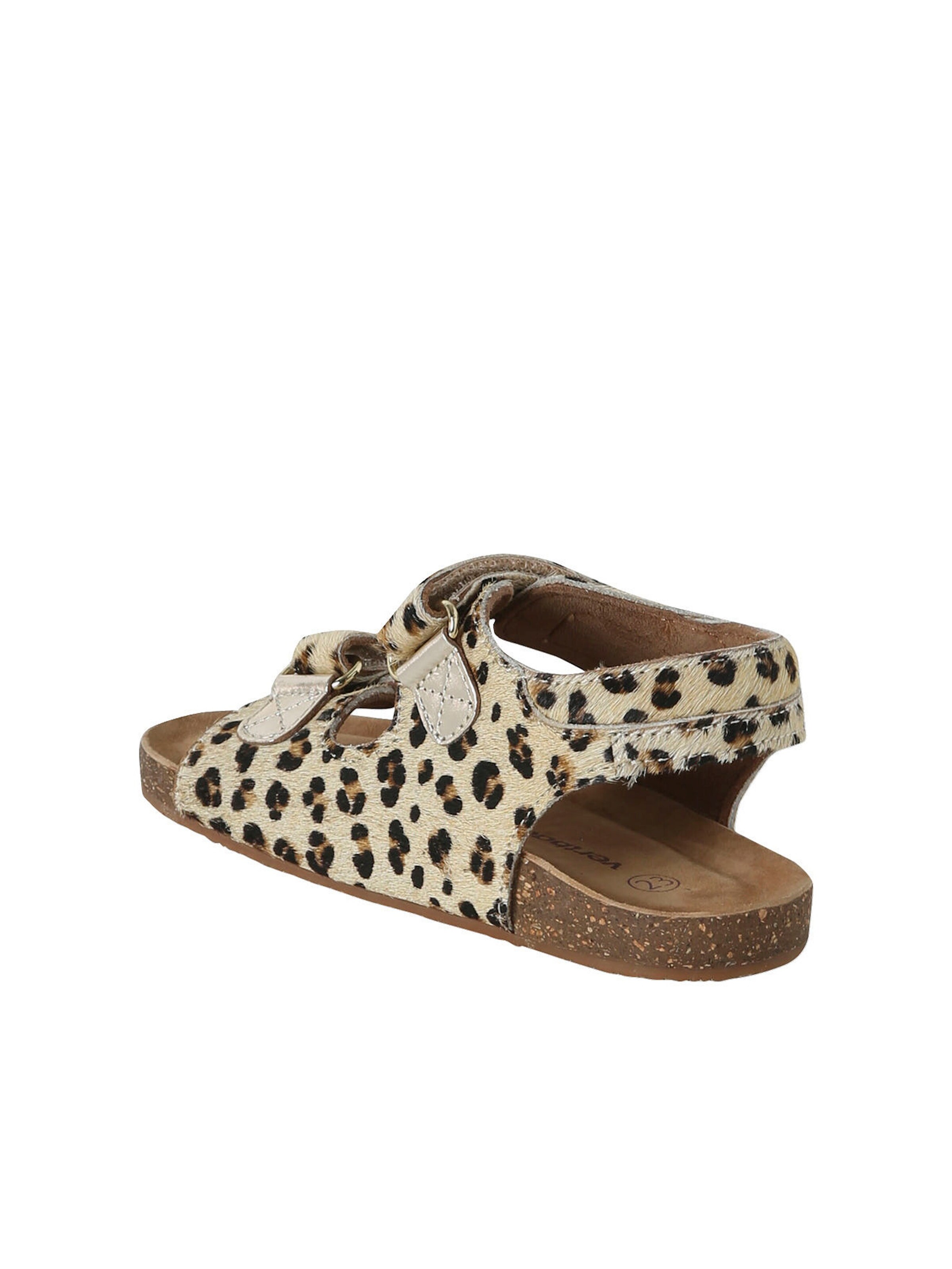 Vertbaudet Mädchen Klett-Sandalen, Leder mit Leomuster und Fell-Optik beige bedruckt