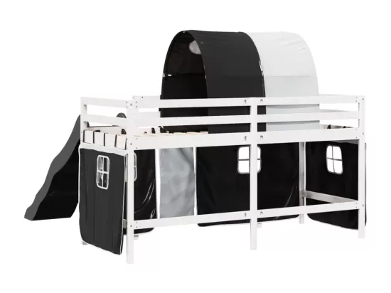 Lit mezzanine enfants et tunnel blanc/noir 80x200cm pin massif