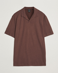 BOSS BLACK Ponti Cotton/Linen Open Collar Polo Open White