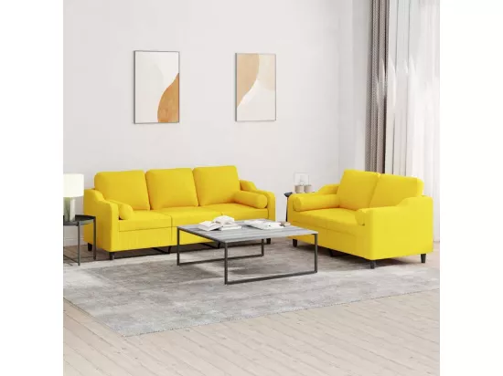 Ensemble de canapés 2 pièces avec coussins jaune clair tissu